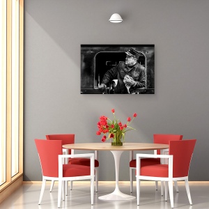 Tablou canvas - Locomotiva, Dirijor, Locomotiva, Motor, Alb-Negru, Sofer, 40 x 60 cm - Img 4