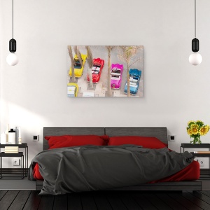 Tablou canvas - Masini, Colorate, Retro, Copaci, Pictura, 40 x 60 cm - Img 3