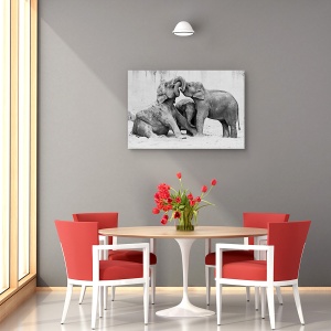 Tablou decorativ elefanți canvas cu scenă de luptă
