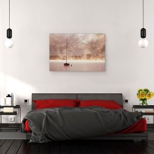 Tablou canvas - Mistic, Barca, Abur, Zori, Rasarit de Soare, Stralucire, Bassenthwait, 80 x 120 cm - Img 3