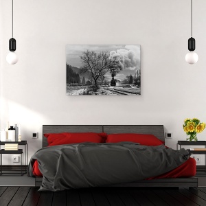 Tablou canvas - Mocanita Hutulca, Peisaj, Abur, Fum, Tren, Cale Ferata, 60 x 90 cm - Img 3