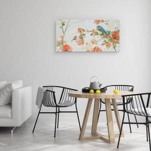 Tablou canvas - Natura, Floare, Ramura De Copac, Pasare, Pictura, 50 x 100 cm - Img 4