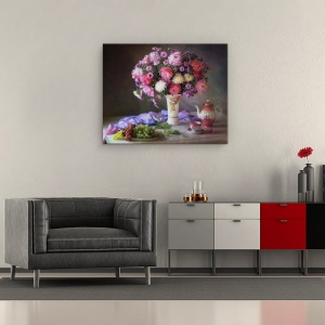 Tablou Canvas - Natura Moarta Cu Buchet De Toamna Si Fructe, 40 x 50 cm - Img 2