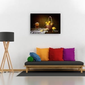 Tablou canvas - Natura moarta cu lamai, Natura moarta, Ceai, Cana, Sticla, 60 x 90 cm - Img 2