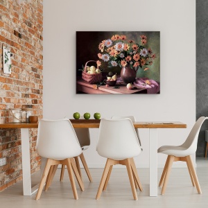 Tablou Canvas - Natura Moarta Cu Margarete si Mere, 60 x 80 cm - Img 4