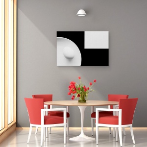 Tablou canvas - Natura Moarta Cu Ou , Alb-Negru, Grafic, Farfurie, 80 x 120 cm - Img 4