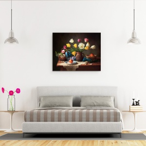 Tablou Canvas - Natura Moarta De Primavara, Vaza, Mere, Cos Cu Fructe, 40 x 50 cm - Img 3
