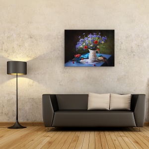 Tablou Canvas - Natura Moarta De Vara Cu Flori Salbatice, Buchet, Vaza, Ulcior, Flori, 60 x 80 cm - Img 2