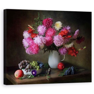 Tablou Canvas - Natura Moarta, Vara, Struguri, Boabe, Fructe De Padure, Ulcior, 60 x 75 cm