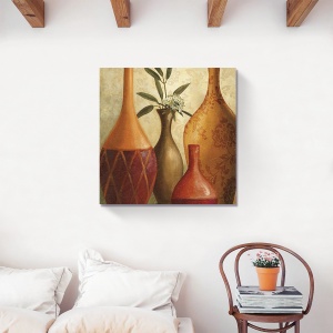 Tablou decorativ natură moartă cu vaze și flori pe canvas 60x60 cm