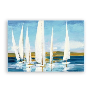 Tablou Canvas - Nautic, Barca, Lac, Munte, Pictura, 60 x 90 cm