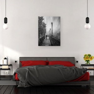 Tablou canvas - Ninsoare De Primavara, Zapada, Iarna, Strada, Om, Felinar, 75 x 100 cm - Img 3