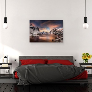 Tablou canvas - Norvegia, Lofoten, Frau, Apus, Apa, 80 x 120 cm - Img 3