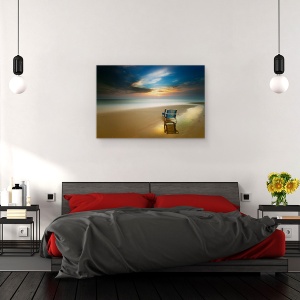 Tablou canvas - O Noua Zi, Peisaj Marin, Apus De Soare, Scaun, Plaja, 60 x 90 cm - Img 3