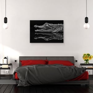 Tablou canvas - Oglinda, Animal, Taratoare, Alb-Negru, Oglinda, Crocodil, Aligator, 80 x 120 cm - Img 3