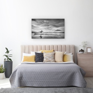 Tablou canvas - Om In Spatele Plaselor, Pescar, Actiune, Alb-Negru, Lac, 50 x 80 cm - Img 3