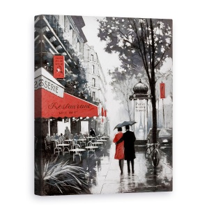 Tablou canvas - Oras, Cladiri, Paris, Oameni, Cafenea, Ploaie, Pictura II, 50 x 70 cm