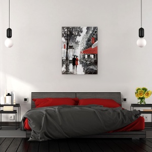 Tablou canvas - Oras, Cladiri, Paris, Oameni, Cafenea, Ploaie, Pictura II, 75 x 100 cm - Img 3
