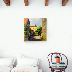 Tablou canvas decorativ abstract cu oraș de vară, 60x60 cm