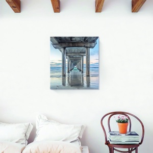 tablou canvas decorativ living 60x60 cm cu peisaj marin valuri și pod