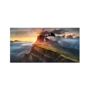 Tablou Canvas - Peisaj, Muntii, Rasarit, Natura, Dimineata, Nori, Inaltime, 50 x 100 cm