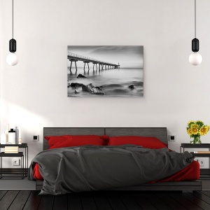 Tablou canvas - Podul Petroli, Pod, Pier, Debarcader, Alb-Negru, 60 x 90 cm - Img 3