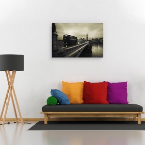 Tablou canvas - Podul Westminster, Noapte, Ploaie, Londra, Autobuz, 60 x 90 cm - Img 2