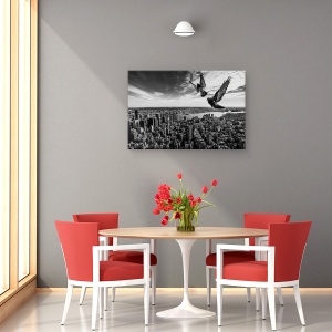 Tablou canvas - Porumbeii Pe Empire State Building, Peisaj Urban, Cer, Pasari, Alb-Negru, 60 x 90 cm - Img 4