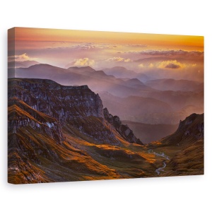 Tablou canvas - Punct de observatie, Peisaj, Munte, Rasarit De Soare, Auriu, 80 x 120 cm