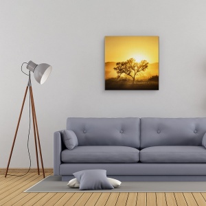 Tablou Canvas - Rasarit Auriu, Peisaj, Africa, Rasarit, Copac, Gard, 90 x 90 cm - Img 2
