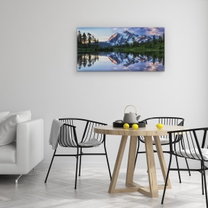 Tablou Canvas - Rasarit De Soare Pe Muntele Shuksan, Peisaj Marin, Apa, Reflectie, Oglinda, 50 x 100 cm - Img 3