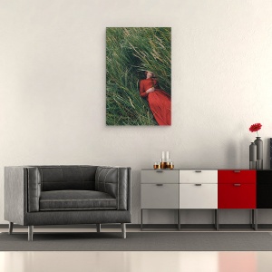 Tablou canvas - Rochie, Rosu, Rochie, Femeie, Portret, Camp, 40 x 60 cm - Img 2