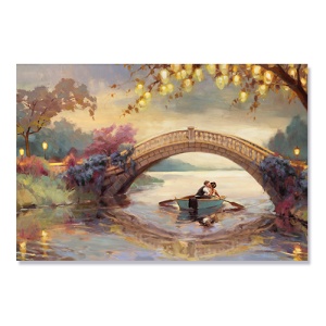 Tablou Canvas - Romantic, Iubire, Cuplu, Barca, Pod, 60 x 90 cm