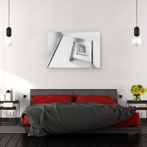 Tablou canvas - Scari de Aur, Geometrie, Forme, Alb-Negru, Tunel, Perspectiva, 60 x 90 cm - Img 3