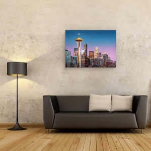 Tablou canvas - Seattle In Roz, Oras, Cer, Apus De Soare, 60 x 80 cm - Img 2