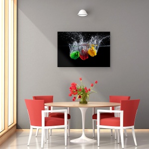 Tablou canvas - Stropi De Ardei, Apa, Miscare, Alimente, Paprika, 60 x 90 cm - Img 4