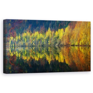 Tablou canvas - Tacerea Toamnei, Reflectie, Frunza, Copaci, Apa, 50 x 100 cm