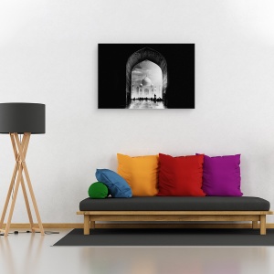 Tablou canvas - Taj Mahal, Alb-Negru, Intuneric, Textura, Poarta, 40 x 60 cm - Img 2