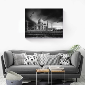 Tablou decorativ Taj Mahal pe canvas alb-negru