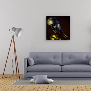 Tablou Canvas - Timp, Clepsidra, Aur, Fata, Ochii Inchisi, 60 x 60 cm - Img 2