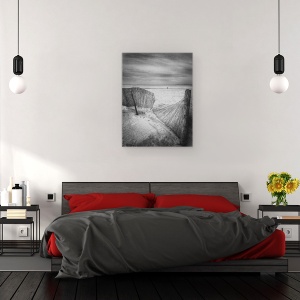 Tablou canvas - Trecand, Plaja, Gard, Silueta, Peisaj, Alb-Negru, 60 x 80 cm - Img 3