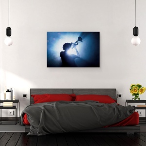 Tablou canvas - Trompeta, Concert, Muzica, Traire, Silueta, Albastru, Performanta, 80 x 120 cm - Img 3