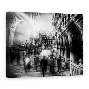 Tablou canvas - Turistii, Strada, Palat, Alb-Negru, Arhitectura, Bulevard, 75 x 100 cm