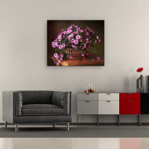 Tablou Canvas - Un Cos Cu Flori, Roz, Floare, Cos, Buchet, 60 x 75 cm - Img 2