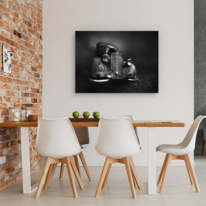 Tablou canvas - Un Vechi Benz In Ceata, Masina, Ruginit, Oldtimer, Mercedes-Benz, 50 x 70 cm - Img 4