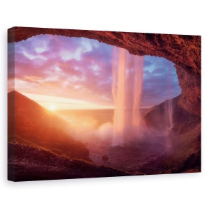 Tablou canvas - Un Zid De Flacari, Roz, Cascada, Pestera, Peisaj, Flux, 60 x 90 cm