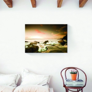 Tablou decorativ canvas cu apus peste stânci și ocean 60x90 cm