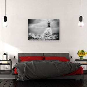 Tablou canvas - Valul, Val, Accident, Far, Alb-Negru, 80 x 120 cm - Img 3