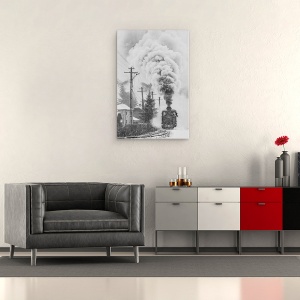 Tablou canvas - Vechiul Tren, Locomotiva, Motor, Vintage, Retro, 60 x 90 cm - Img 2
