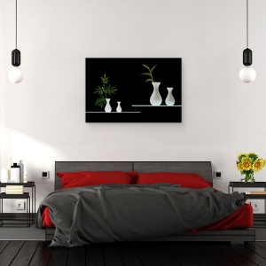 Tablou canvas - Verde, Verde, Negru, Vaza, Plante, Natura Moarta, 40 x 60 cm - Img 3